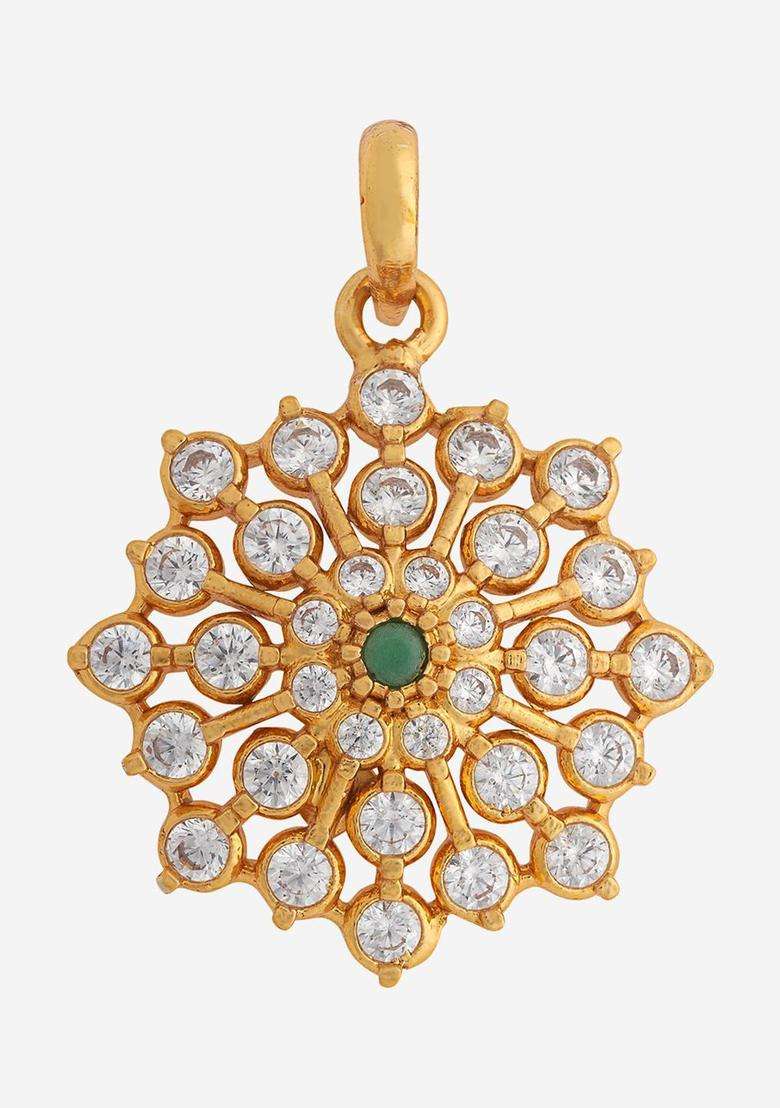 92.5 Pure Silver Gold-Plated Floral Pendant for Women | Traditional Temple Jewellery for Wedding & Festive Wear | Gift for Her - Indya
