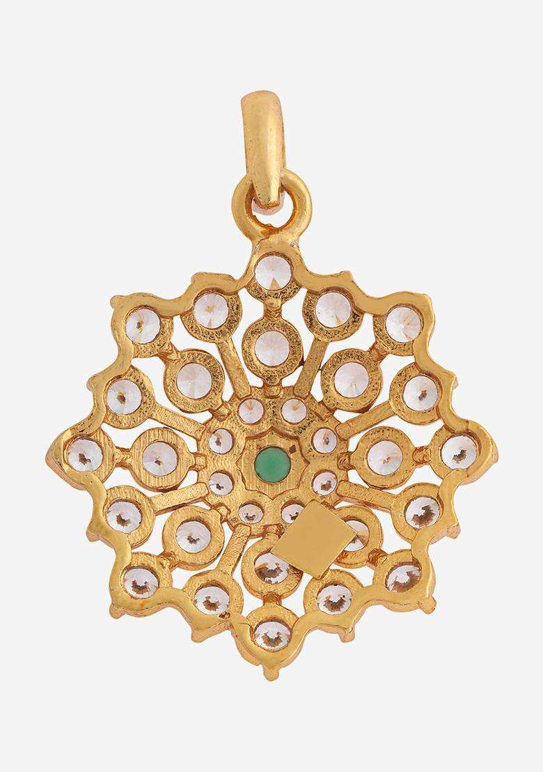 92.5 Pure Silver Gold-Plated Floral Pendant for Women | Traditional Temple Jewellery for Wedding & Festive Wear | Gift for Her - Indya