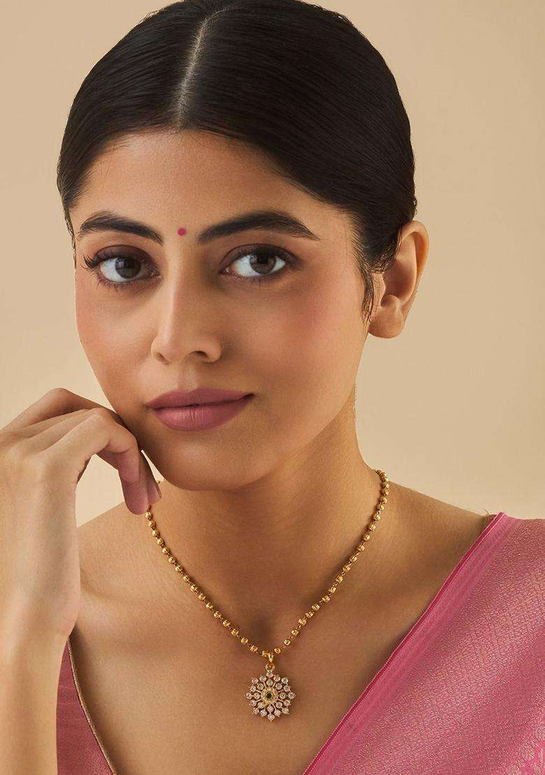 92.5 Pure Silver Gold-Plated Floral Pendant for Women | Traditional Temple Jewellery for Wedding & Festive Wear | Gift for Her - Indya