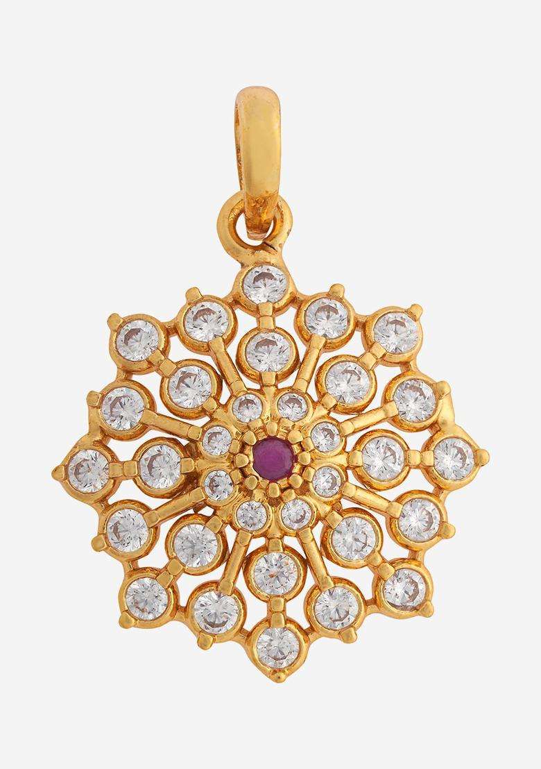 92.5 Pure Silver Gold-Plated Floral Pendant for Women | Traditional Temple Jewellery for Wedding & Festive Wear | Gift for Her - Indya