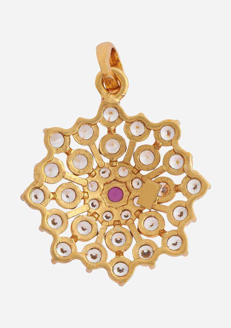 92.5 Pure Silver Gold-Plated Floral Pendant for Women | Traditional Temple Jewellery for Wedding & Festive Wear | Gift for Her - Indya