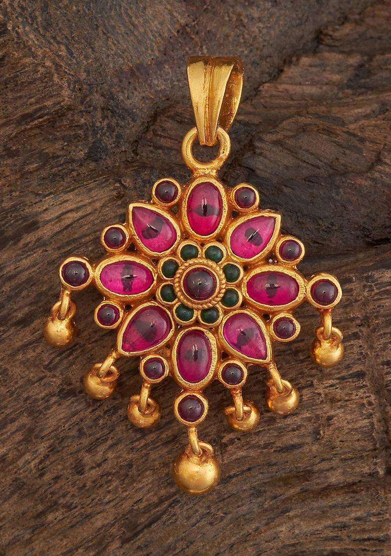 Embellished Bridal 92.5 Pure Silver Gold-Plated Floral Pendants for Women | Traditional Temple Jewellery for Wedding & Festive Wear | Gift for Her - Indya