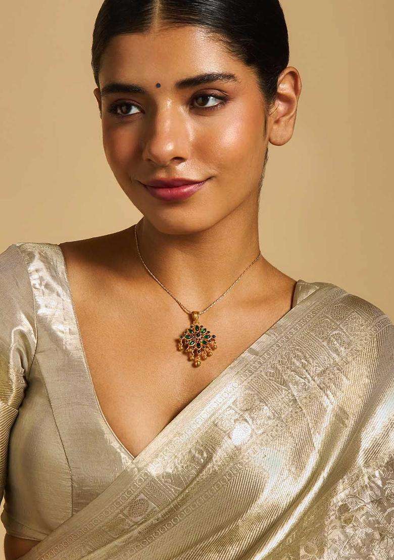 Embellished Bridal 92.5 Pure Silver Gold-Plated Floral Pendants for Women | Traditional Temple Jewellery for Wedding & Festive Wear | Gift for Her - Indya