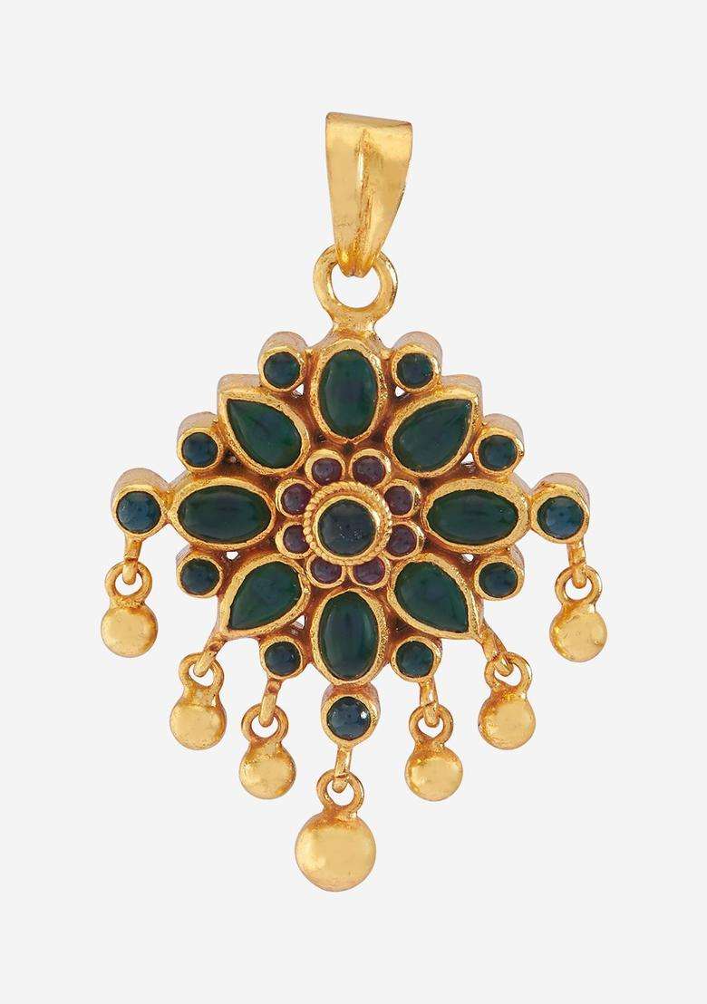 Embellished Bridal 92.5 Pure Silver Gold-Plated Floral Pendants for Women | Traditional Temple Jewellery for Wedding & Festive Wear | Gift for Her - Indya