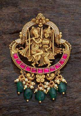 Gold-Plated Embellished Bridal 92.5 Pure Silver Studded Pendants for Women | Traditional Temple Jewellery for Wedding & Festive Wear | Gift for Her