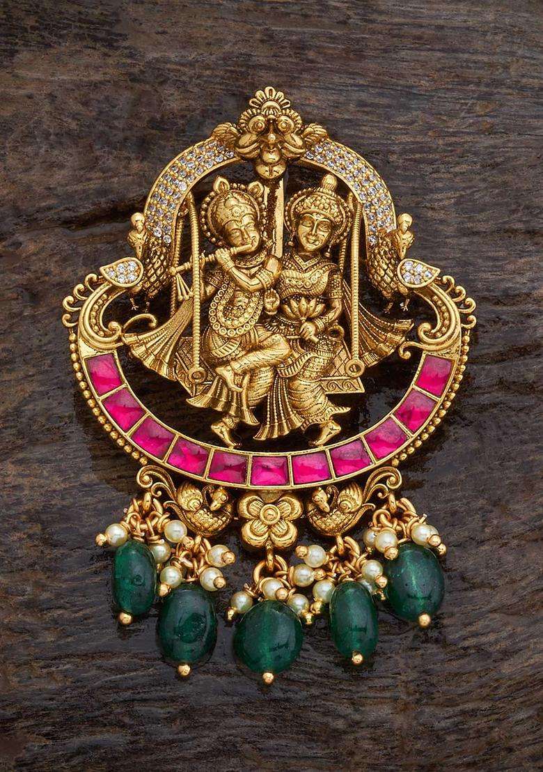 Gold-Plated Embellished Bridal 92.5 Pure Silver Studded Pendants for Women | Traditional Temple Jewellery for Wedding & Festive Wear | Gift for Her - Indya