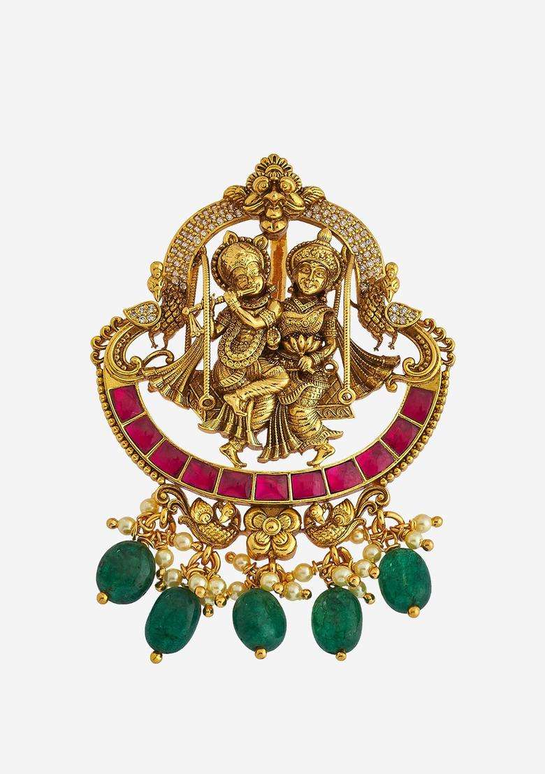Gold-Plated Embellished Bridal 92.5 Pure Silver Studded Pendants for Women | Traditional Temple Jewellery for Wedding & Festive Wear | Gift for Her - Indya