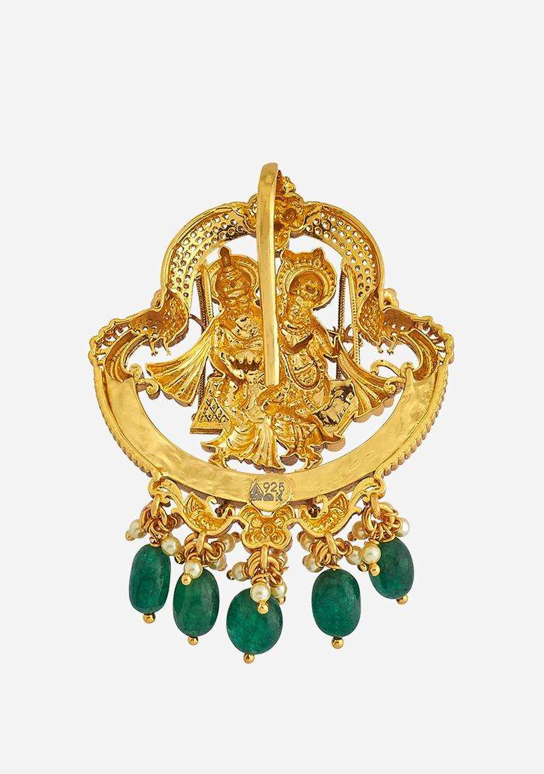 Gold-Plated Embellished Bridal 92.5 Pure Silver Studded Pendants for Women | Traditional Temple Jewellery for Wedding & Festive Wear | Gift for Her - Indya