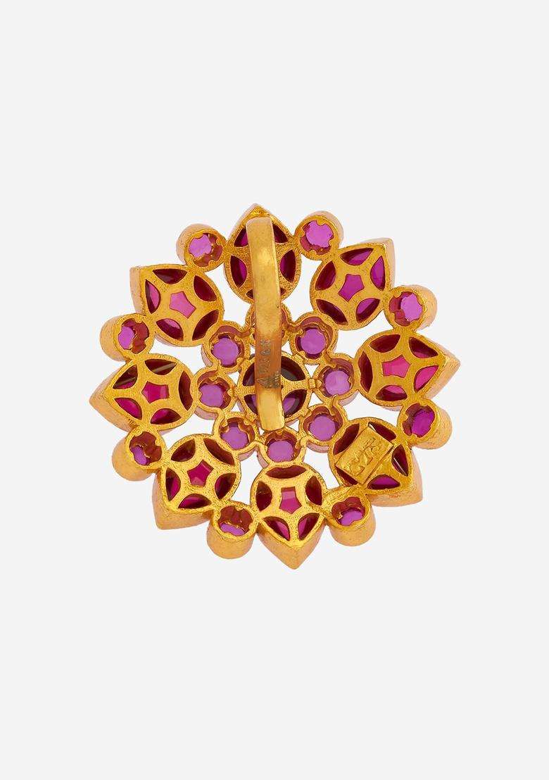 92.5 Pure Silver Gold-Plated Floral Pendants for Women | Traditional Temple Jewellery for Wedding & Festive Wear | Gift for Her - Indya