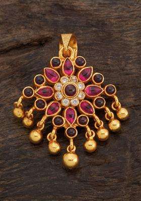 Gold-Plated Stones Studded & Beaded Floral 92.5 Pure Silver Temple Pendant for Women | Traditional Temple Jewellery for Wedding & Festive Wear | Gift for Her