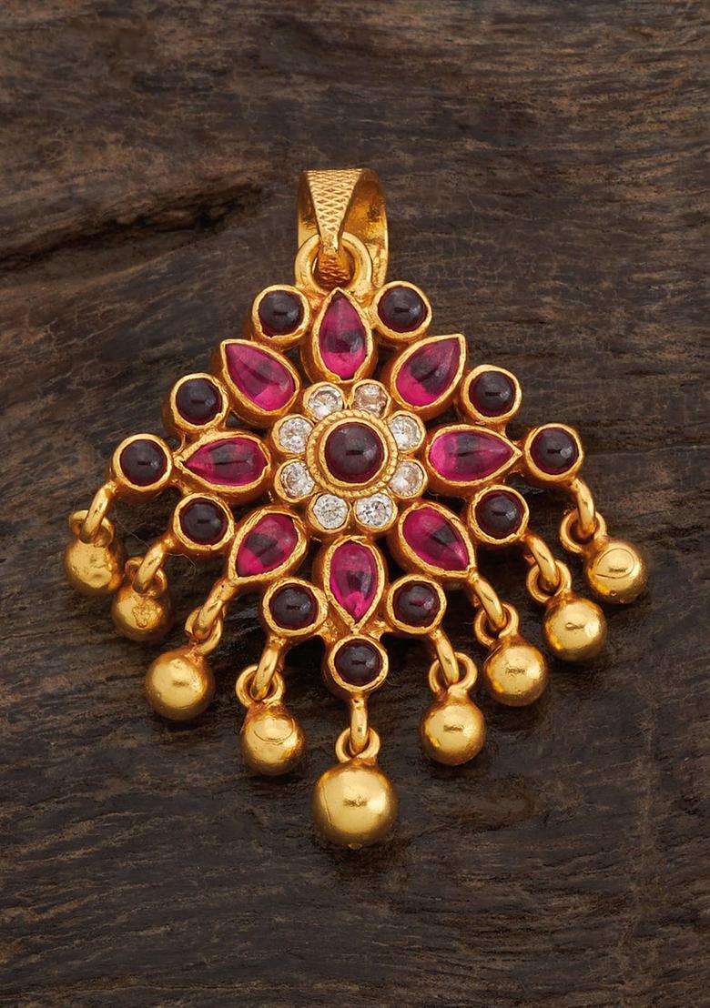 Gold-Plated Stones Studded & Beaded Floral 92.5 Pure Silver Temple Pendant for Women | Traditional Temple Jewellery for Wedding & Festive Wear | Gift for Her - Indya