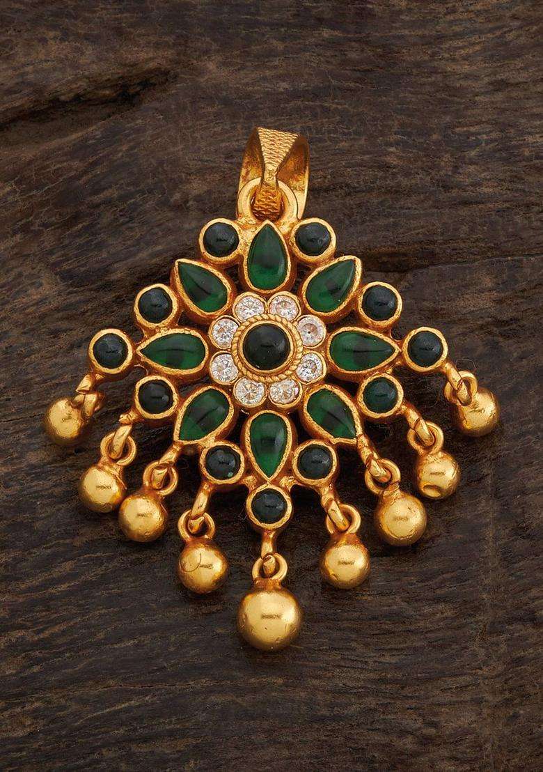 Gold-Plated Stones Studded & Beaded Floral 92.5 Pure Silver Temple Pendant for Women | Traditional Temple Jewellery for Wedding & Festive Wear | Gift for Her - Indya