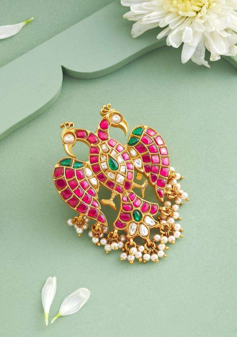 Gold-Plated Peacock Shaped Pendants for Women | Traditional Temple Jewellery for Wedding & Festive Wear | Gift for Her - Indya