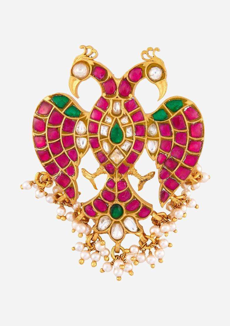 Gold-Plated Peacock Shaped Pendants for Women | Traditional Temple Jewellery for Wedding & Festive Wear | Gift for Her - Indya