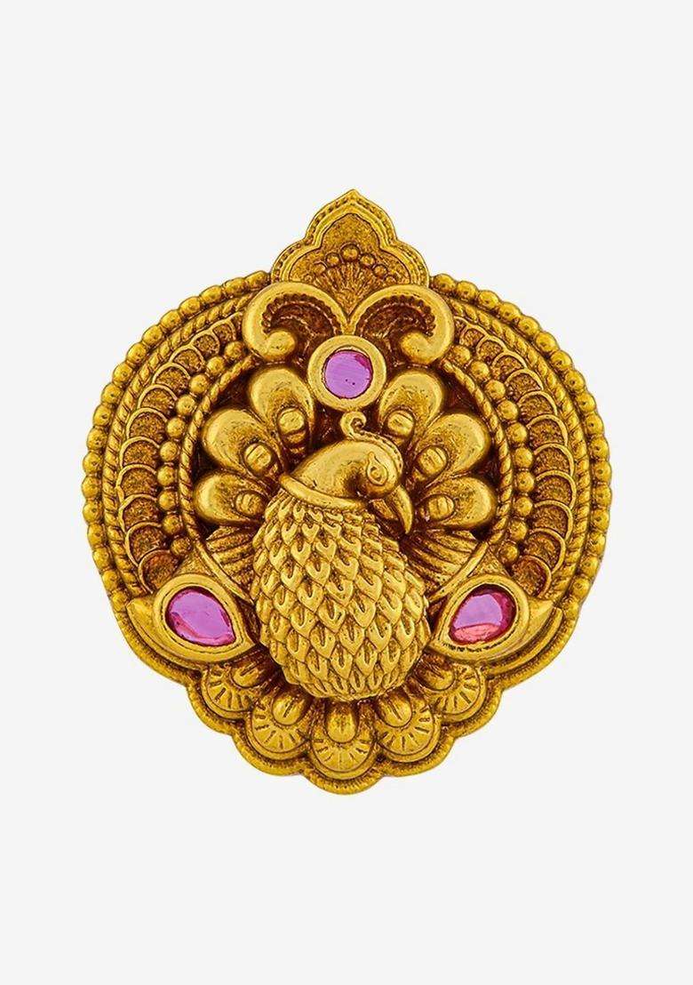 Gold-Plated Temple Stone-Studded Finger Ring for Women | Traditional Temple Jewellery for Wedding & Festive Wear | Gift for Her - Indya