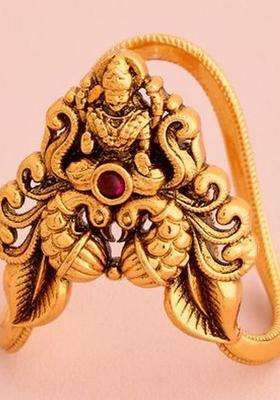 Gold-Plated Temple Stone-Studded Finger Ring for Women | Traditional Temple Jewellery for Wedding & Festive Wear | Gift for Her