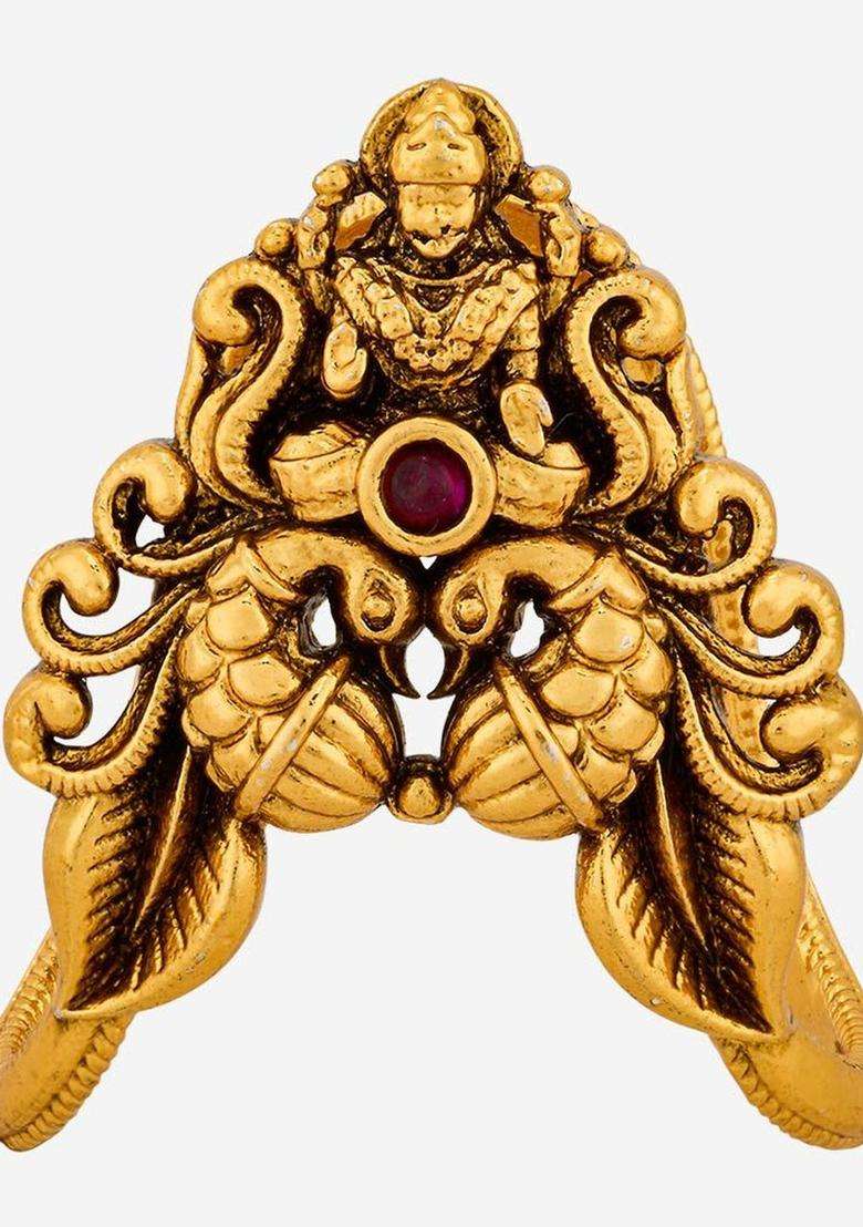 Gold-Plated Temple Stone-Studded Finger Ring for Women | Traditional Temple Jewellery for Wedding & Festive Wear | Gift for Her - Indya