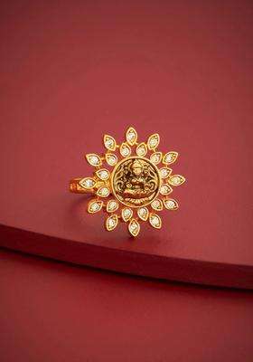 Gold-Plated Temple Cubic Zirconia Finger Ring for Women | Traditional Temple Jewellery for Wedding & Festive Wear | Gift for Her
