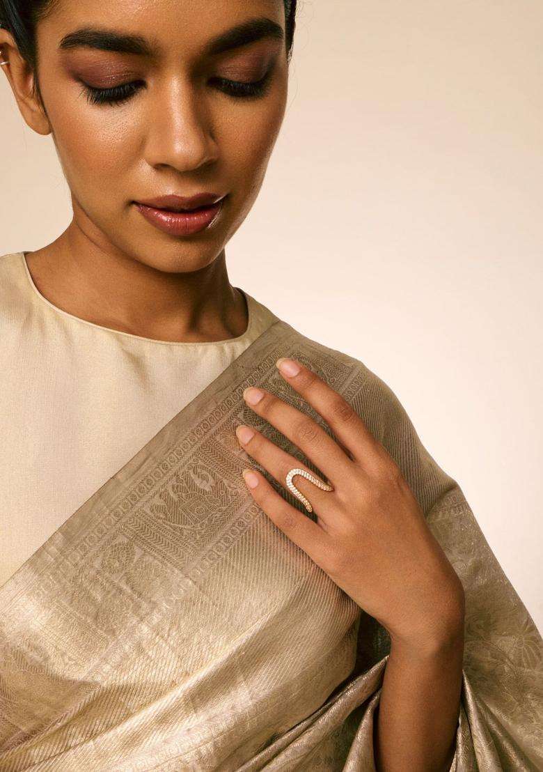 White Gold-Plated Ethnic 92.5 Silver Temple Finger Ring for Women | Traditional Temple Jewellery for Wedding & Festive Wear | Gift for Her - Indya