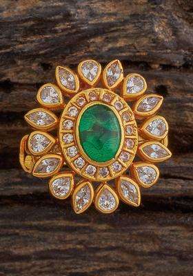 92.5 Pure Silver Gold-Plated Stone-Studded Finger Ring for Women | Traditional Temple Jewellery for Wedding & Festive Wear | Gift for Her
