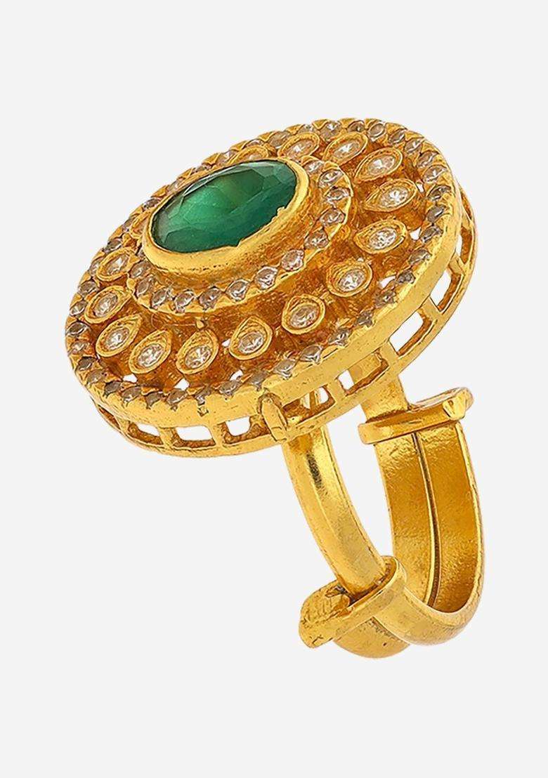 Gold-Plated Stone-Studded Finger Ring for Women | Traditional Temple Jewellery for Wedding & Festive Wear | Gift for Her - Indya