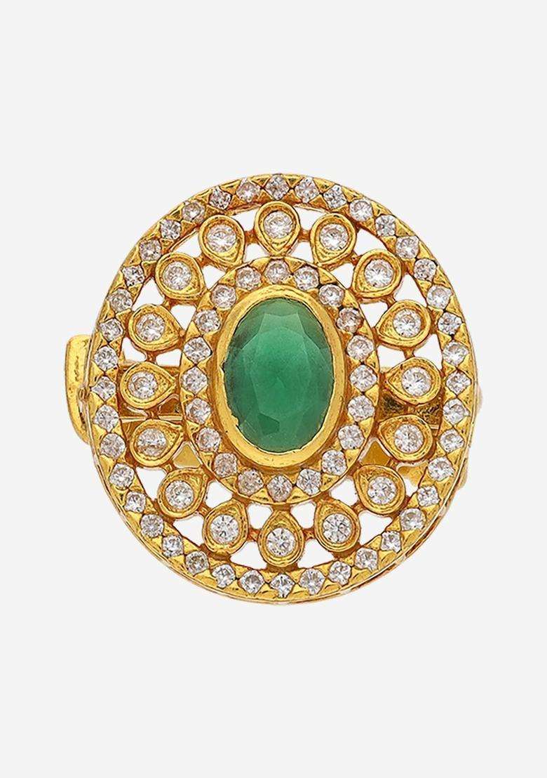 Gold-Plated Stone-Studded Finger Ring for Women | Traditional Temple Jewellery for Wedding & Festive Wear | Gift for Her - Indya