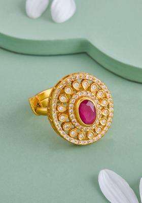 Gold-Plated Silver Stone-Studded Finger Ring for Women | Traditional Temple Jewellery for Wedding & Festive Wear | Gift for Her