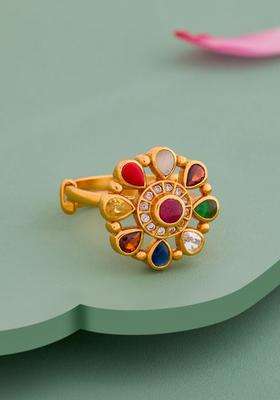 Gold-Plated Stone-Studded Finger Ring for Women | Traditional Temple Jewellery for Wedding & Festive Wear | Gift for Her