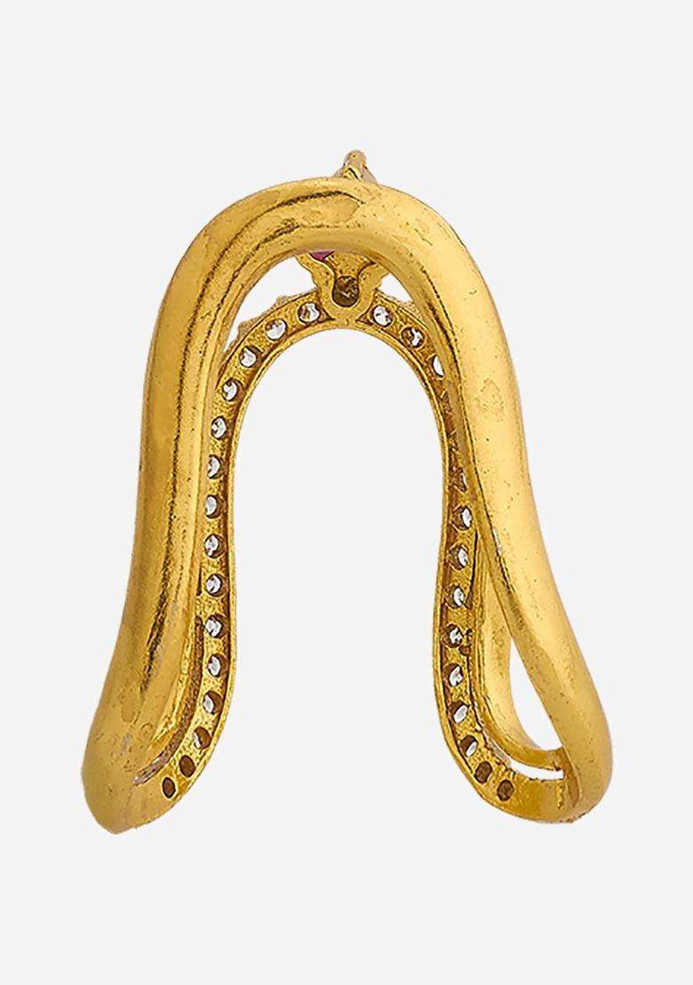 Ruby Gold-Plated Ethnic 92.5 Silver Temple Finger Ring for Women | Traditional Temple Jewellery for Wedding & Festive Wear | Gift for Her - Indya