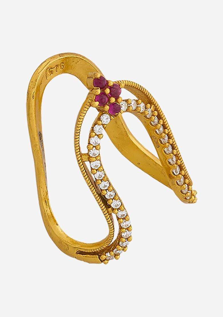 Ruby Gold-Plated Ethnic 92.5 Silver Temple Finger Ring for Women | Traditional Temple Jewellery for Wedding & Festive Wear | Gift for Her - Indya