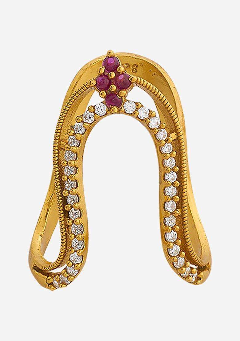 Ruby Gold-Plated Ethnic 92.5 Silver Temple Finger Ring for Women | Traditional Temple Jewellery for Wedding & Festive Wear | Gift for Her - Indya