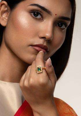 Gold-Plated Stone-Studded Finger Ring for Women | Traditional Temple Jewellery for Wedding & Festive Wear | Gift for Her