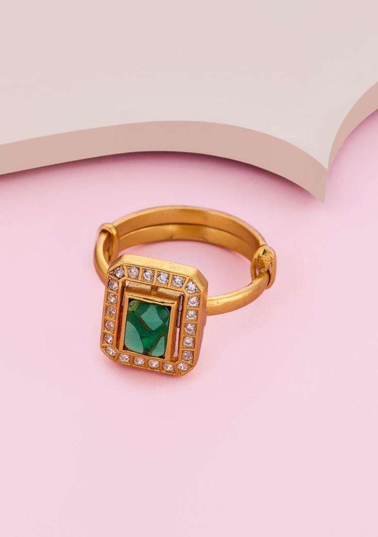 Gold-Plated Stone-Studded Finger Ring for Women | Traditional Temple Jewellery for Wedding & Festive Wear | Gift for Her - Indya