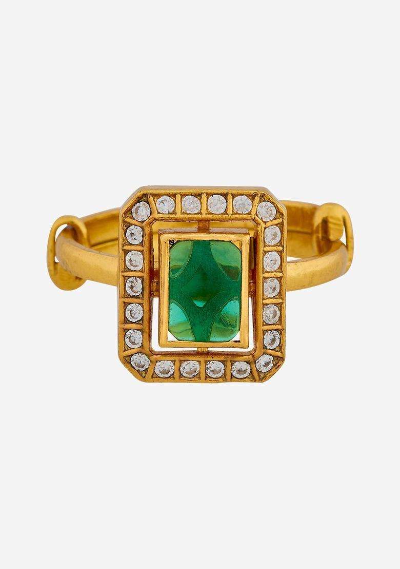 Gold-Plated Stone-Studded Finger Ring for Women | Traditional Temple Jewellery for Wedding & Festive Wear | Gift for Her - Indya