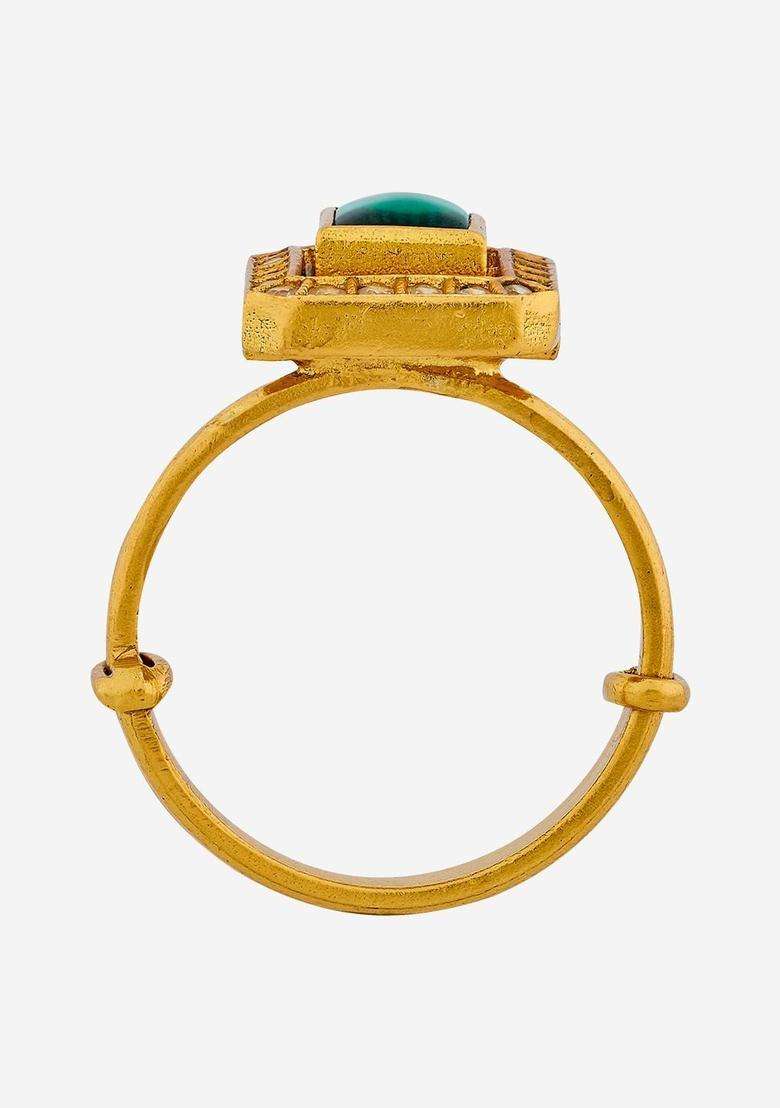 Gold-Plated Stone-Studded Finger Ring for Women | Traditional Temple Jewellery for Wedding & Festive Wear | Gift for Her - Indya