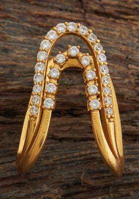 92.5 Pure Silver Gold-Plated Stone Studded Temple Finger Ring for Women | Traditional Temple Jewellery for Wedding & Festive Wear | Gift for Her