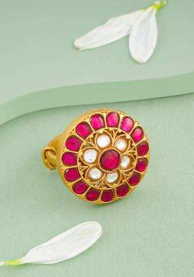 Silver Gold-Plated Temple Stone-Studded Finger Ring for Women | Traditional Temple Jewellery for Wedding & Festive Wear | Gift for Her