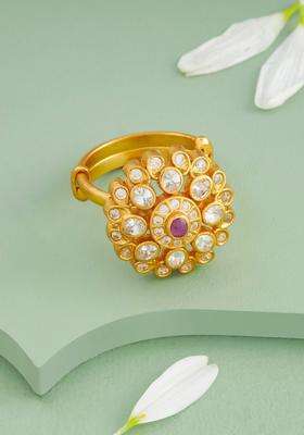 Silver Gold-Plated Temple Stone-Studded Finger Ring for Women | Traditional Temple Jewellery for Wedding & Festive Wear | Gift for Her