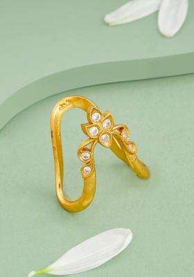 Silver Gold-Plated Temple Stone-Studded Finger Ring for Women | Traditional Temple Jewellery for Wedding & Festive Wear | Gift for Her