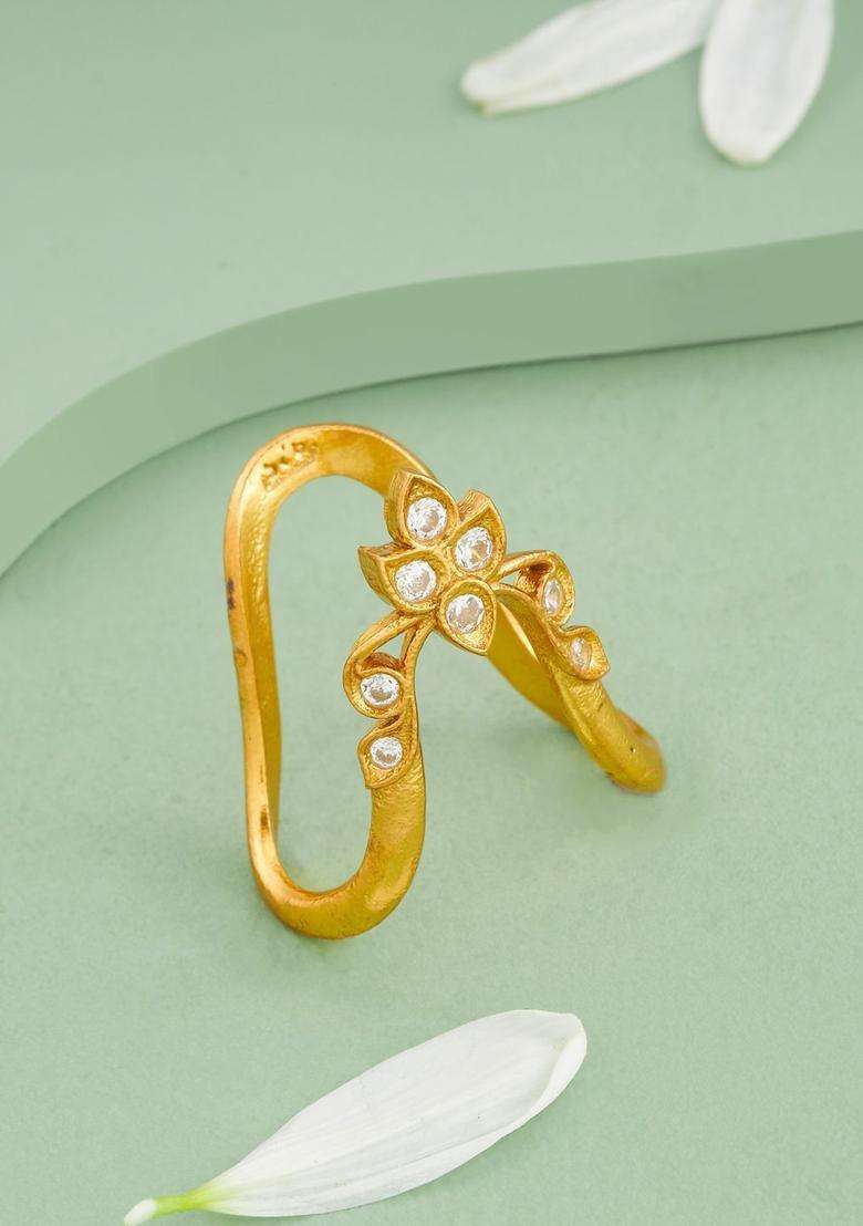 Silver Gold-Plated Temple Stone-Studded Finger Ring for Women | Traditional Temple Jewellery for Wedding & Festive Wear | Gift for Her - Indya