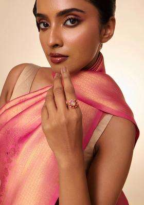 Silver Gold-Plated Temple Stone-Studded Finger Ring for Women | Traditional Temple Jewellery for Wedding & Festive Wear | Gift for Her