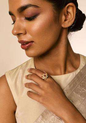 Gold-Plated Stone-Studded Finger Ring for Women | Traditional Temple Jewellery for Wedding & Festive Wear | Gift for Her