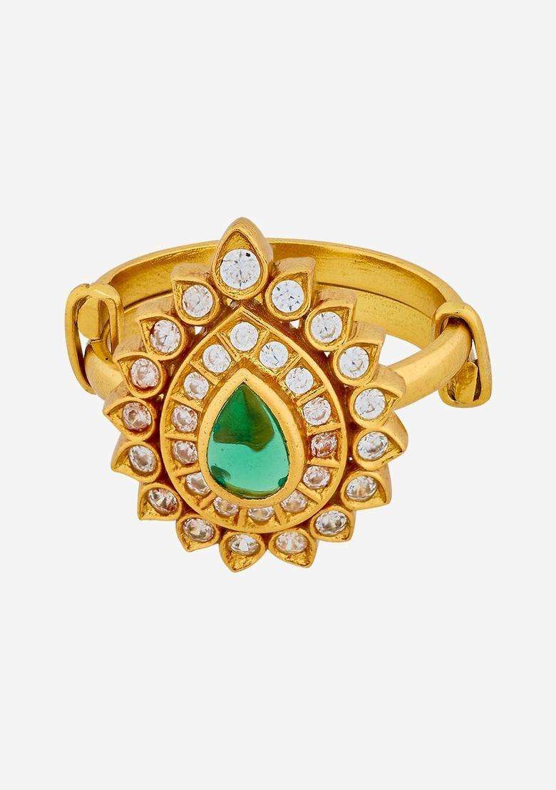 Gold-Plated Stone-Studded Finger Ring for Women | Traditional Temple Jewellery for Wedding & Festive Wear | Gift for Her - Indya