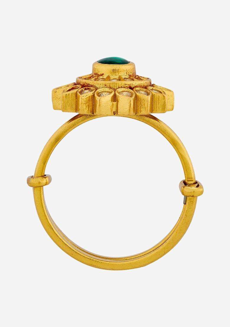 Gold-Plated Stone-Studded Finger Ring for Women | Traditional Temple Jewellery for Wedding & Festive Wear | Gift for Her - Indya