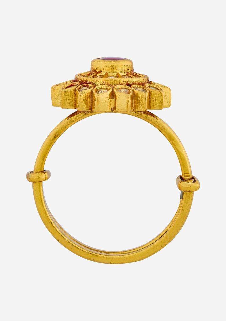 Gold-Plated Stone-Studded Finger Ring for Women | Traditional Temple Jewellery for Wedding & Festive Wear | Gift for Her - Indya
