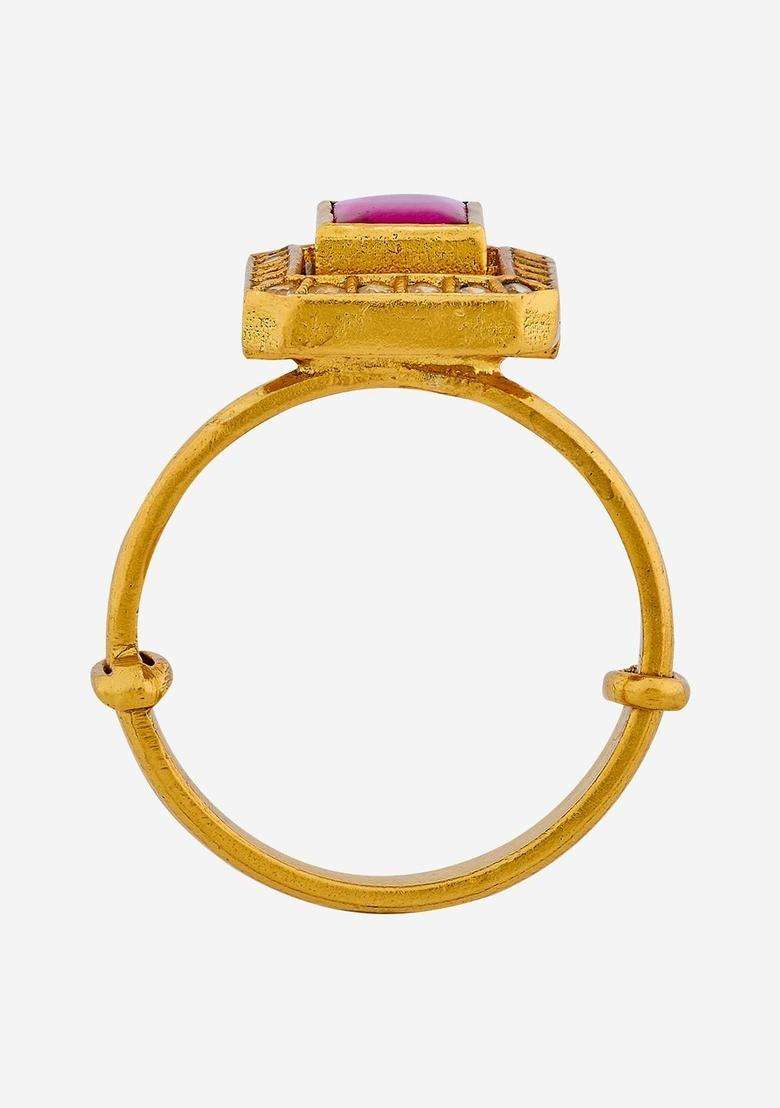 Gold-Plated Stone-Studded Finger Ring for Women | Traditional Temple Jewellery for Wedding & Festive Wear | Gift for Her - Indya