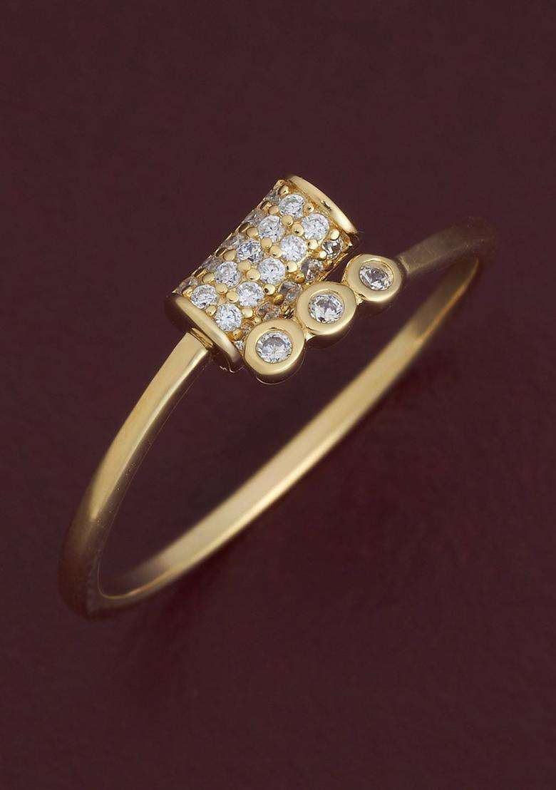 Sterling Silver Gold-Plated CZ Studded Adjustable Finger Ring for Women | Stylish Party & Everyday Wear | Gift for Her - Indya