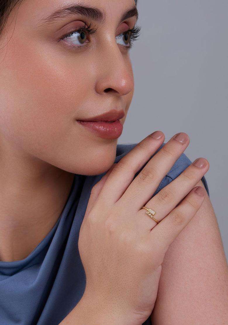 Sterling Silver Gold-Plated CZ Studded Adjustable Finger Ring for Women | Stylish Party & Everyday Wear | Gift for Her - Indya