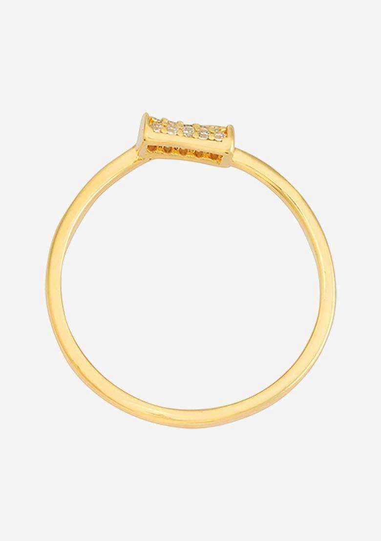 Sterling Silver Gold-Plated CZ Studded Adjustable Finger Ring for Women | Stylish Party & Everyday Wear | Gift for Her - Indya