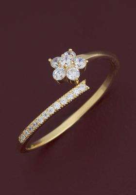 White 92.5 Pure Silver Gold-Plated CZ Studded Adjustable Finger Ring for Women | Stylish Party & Everyday Wear | Gift for Her